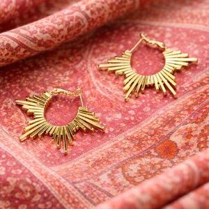 Gold Sunburst Hoop Earrings | Statement Radiating Fan Design